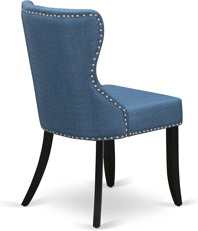 East West Furniture AMSI5-BCH-21 Antique 5 Piece Room Furniture Set Includes a Round Kitchen Table with Pedestal and 4 Blue Linen Fabric Parsons Dining Chairs, 36x36 Inch - LeafyLoom
