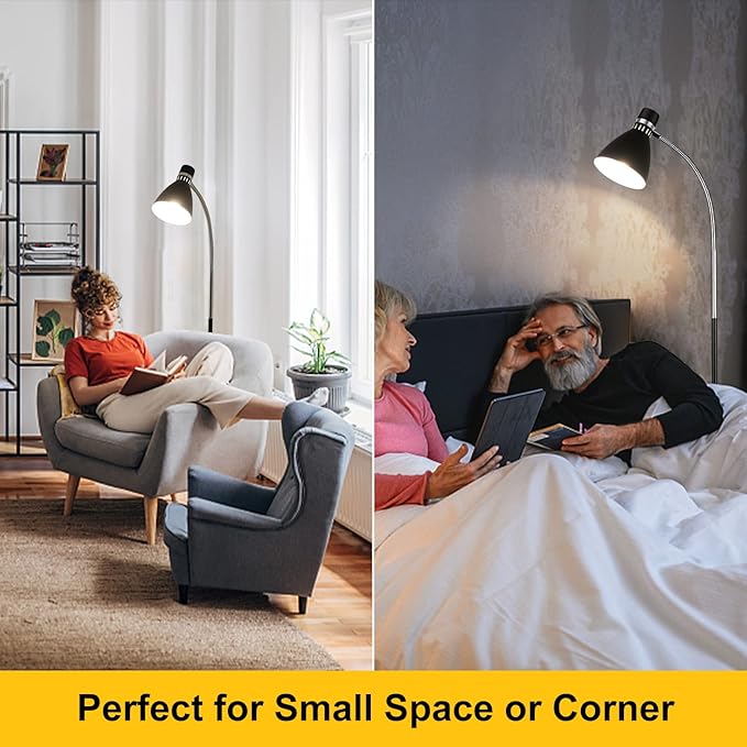 Adjustable Gooseneck Floor Lamp Black,Floor Reading Lamp for Bedroom, Grow Light for Indoor Plants. Minimalist Standing Lamp & Small Task Floor Light… - LeafyLoom