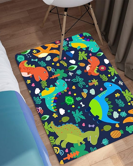 Dinosaur Rugs for Boys Bedroom Cute Dinosaur Area Rug and Leaves Print Dinosaur Rug Kids Rug Play Rug Dinosaur Carpets Cartoon Rug for Playroom Classroom,Blue 2'×3' - LeafyLoom