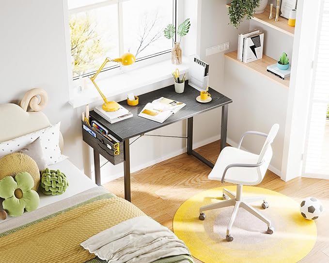 ODK Laptop Desk Study Desk, 32 Inch Small Desk, Writing Desk with Storage, Work Table with Headphone Hook for Small Space Home Office, Espresso Gray - LeafyLoom