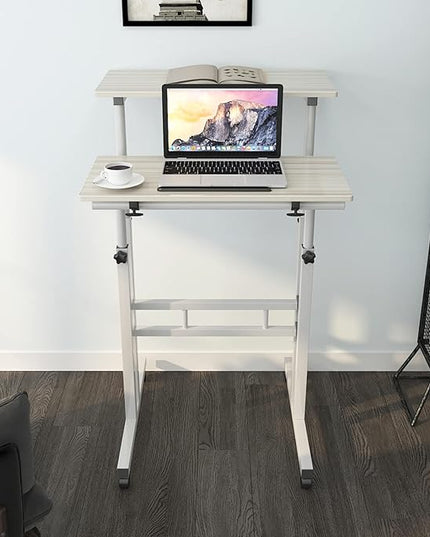 soges 23.6inches Height Adjustable Desk Laptop Desk on The Wheels, Rolling Stand Up Desk Computer Desk Adjustable Standing Desk Sit and Stand Desk Portable Laptop Table, Beige - LeafyLoom