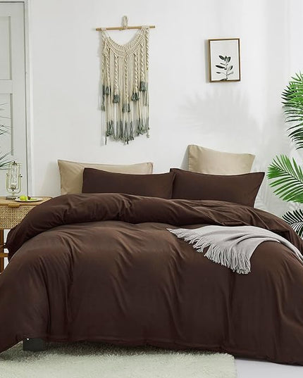 Brown Comforter Set Queen Coffee Color Bedding Set 3 Pieces Solid Chestnut Brown Color All Season Blanket Set Women Coffee Brown Color Lightweight Comforter Set Queen Breathable Bed Comforter - LeafyLoom