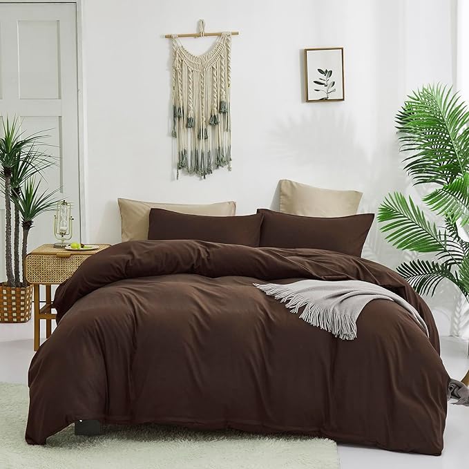 Brown Comforter Set King Coffee Color Bedding Set 3 Pieces Solid Chestnut Brown Color All Season Blanket Set Women Coffee Brown Color Lightweight Comforter Set King Breathable Bed Comforter - LeafyLoom