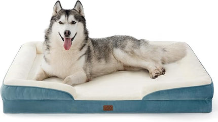 Bedsure XXL Orthopedic Dog Bed - Washable Great Dane Dog Sofa Beds for Giant Dogs, Supportive Foam Pet Couch Bed with Removable Washable Cover, Waterproof Lining and Nonskid Bottom, Blue BEDSURE