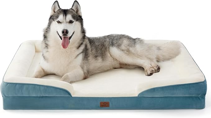Bedsure XXL Orthopedic Dog Bed - Washable Great Dane Dog Sofa Beds for Giant Dogs, Supportive Foam Pet Couch Bed with Removable Washable Cover, Waterproof Lining and Nonskid Bottom, Blue BEDSURE