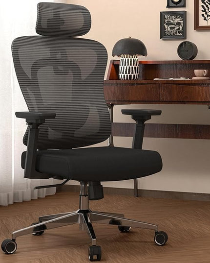 Ergonomic Mesh Office Chair, High Back Desk Chair with 3D Armrests, Adaptive Thoracic Support, 3D lumbar support & Adjustable Headrest, Home Swivel Computer Chair with Tilt Function - LeafyLoom