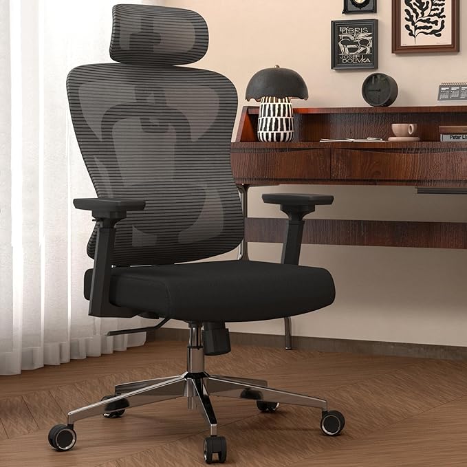 Ergonomic Mesh Office Chair, High Back Desk Chair with 3D Armrests, Adaptive Thoracic Support, 3D lumbar support & Adjustable Headrest, Home Swivel Computer Chair with Tilt Function - LeafyLoom