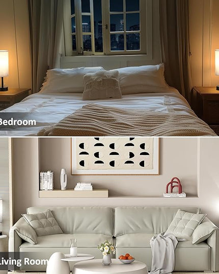 Grey Bedside Table Lamps Set of 2-3 Color Temperatures Pull Chain Lamp with AC Outlet Charging Port, Two Round Night Stand Lamps for Bedroom Office, Small Bed Side Light with E26 LED Bulbs - LeafyLoom