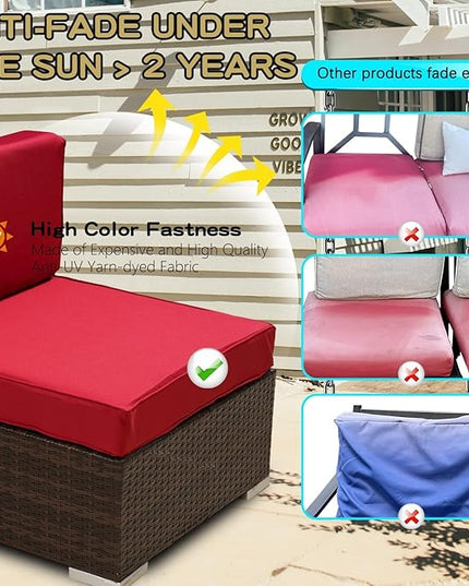ClawsCover 12 Pack Outdoor Seat and Back Cushions Replacement Covers Fit for 6Pieces 5-Seater Wicker Rattan Patio Furniture Conversation Set Sectional Couch Chairs,Red-Include Cover Only - LeafyLoom