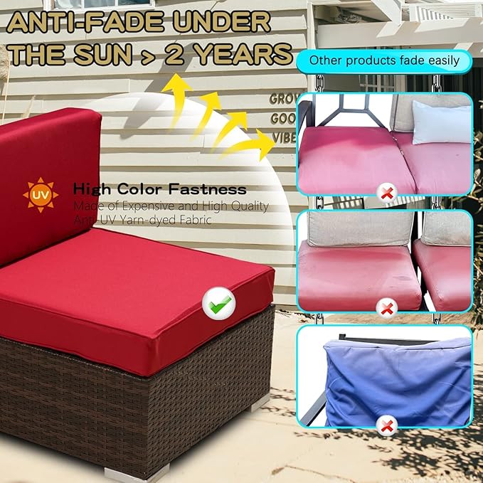ClawsCover 12 Pack Outdoor Seat and Back Cushions Replacement Covers Fit for 6Pieces 5-Seater Wicker Rattan Patio Furniture Conversation Set Sectional Couch Chairs,Red-Include Cover Only - LeafyLoom
