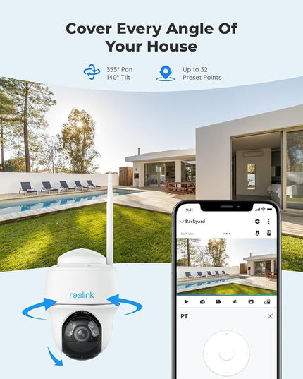 REOLINK Security Camera Wireless Outdoor, Pan Tilt Solar Powered, 5MP 2K+ Color Night Vision, 2.4/5GHz WiFi, Works with Smart Home for Surveillance, Home Hub Compatible, Argus PT + Solar Panel REOLINK