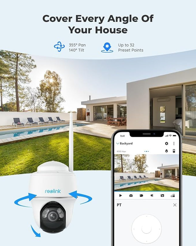 REOLINK Security Camera Wireless Outdoor, Pan Tilt Solar Powered, 5MP 2K+ Color Night Vision, 2.4/5GHz WiFi, Works with Smart Home for Surveillance, Home Hub Compatible, Argus PT + Solar Panel REOLINK
