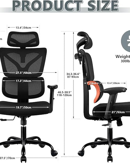 Office Chair Ergonomic Desk Chair, High Back Gaming Chair, Big and Tall Reclining chair Comfy Home Office Desk Chair Lumbar Support Breathable Mesh Computer Chair Adjustable Armrests(B-Orange) - LeafyLoom