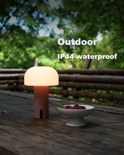 Outdoor Mushroom Table Lamp Rechargeable, Cordless Lamps for Patio Waterproof, Portable Battery Operated Lamp with USB Charging, Touch Dimming Night Light for Home/Porch/Restaurant (Pink) - LeafyLoom