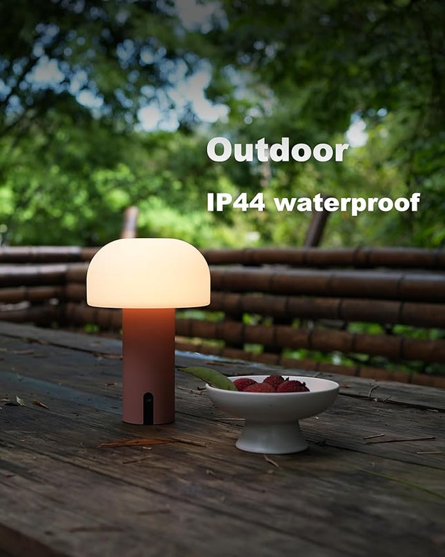Outdoor Mushroom Table Lamp Rechargeable, Cordless Lamps for Patio Waterproof, Portable Battery Operated Lamp with USB Charging, Touch Dimming Night Light for Home/Porch/Restaurant (Pink) - LeafyLoom