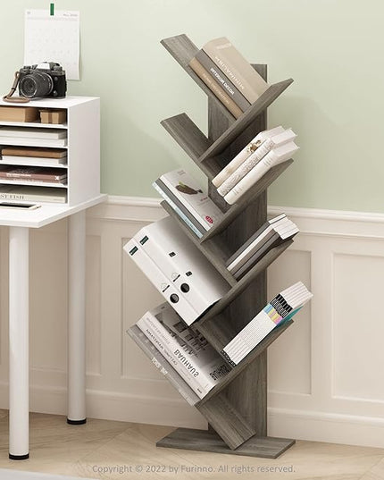 Furinno Tree Bookshelf 9-Tier Floor Standing Tree Bookcase, French Oak - LeafyLoom