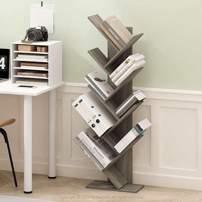 Furinno Tree Bookshelf 9-Tier Floor Standing Tree Bookcase, French Oak - LeafyLoom
