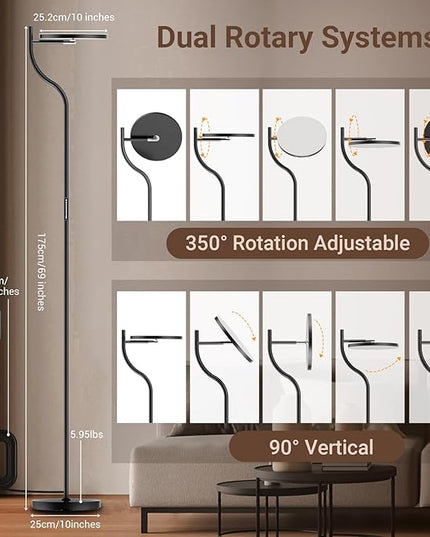 FIMEI LED Modern Floor Lamp, Super Bright Dimmable Tall Standing Lamp with 10'' Lamp Panel, 4 Color Temperature Rotatable Reading Floor Lamps, Remote&Touch Control, for Living Room Bedroom Office - LeafyLoom