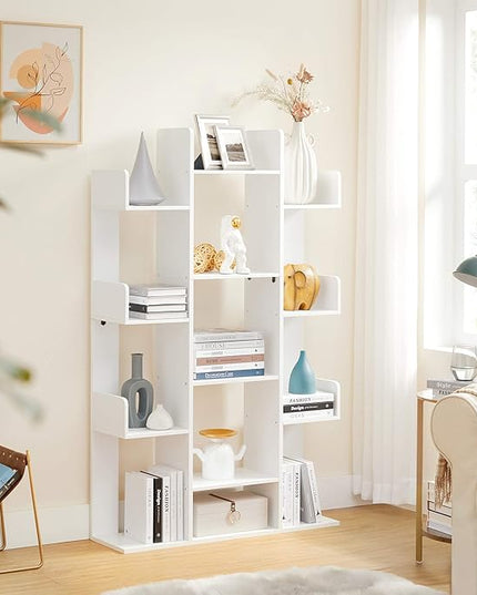 VASAGLE Bookshelf, Tree-Shaped Bookcase with 13 Storage Shelves, Rounded Corners, 9.8”D x 33.9”W x 55.1”H, White ULBC067W01 - LeafyLoom