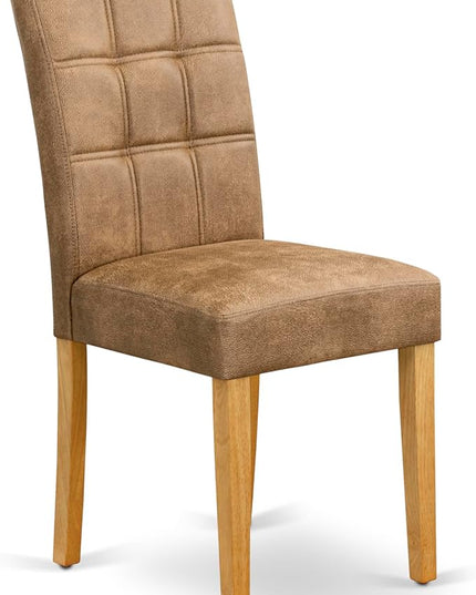 East West Furniture ANAS3-OAK-28 Antique 3 Piece Modern Set consists Room Table and 2 Brown Textured Faux Leather Upholstered Dining Chairs, Oak, 36x36 Inch - LeafyLoom