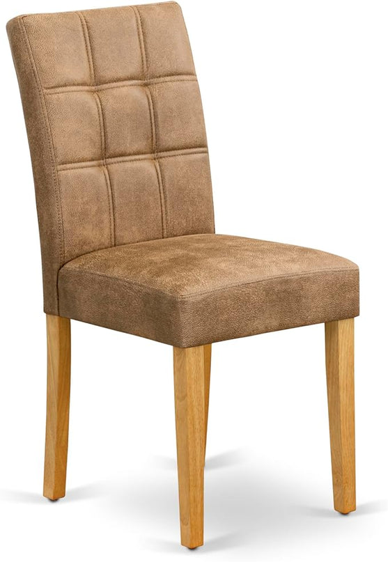 East West Furniture ANAS3-OAK-28 Antique 3 Piece Modern Set consists Room Table and 2 Brown Textured Faux Leather Upholstered Dining Chairs, Oak, 36x36 Inch - LeafyLoom