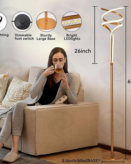 Floor Lamp,LED Modern Floor Lamps for Living Room,2500LM/40W-3-Color/Endless Dimmable Remote Control Standing Lamp,63" Bright Gold Spiral Floor Lamp for Living Room Bedroom Office. - LeafyLoom