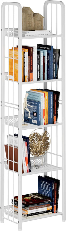 Bookshelf Storage Shelf Bookcase Freestanding Storage Stand for Living Room, Bedroom, Kitchen, Rust Resistance, Easy Assembly Free Combination Multi-Functional Organizer (5 Tiers,White) - LeafyLoom