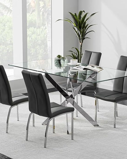 Tempered Glass Dining Table with Chromed Legs, 47in Rectangular Kitchen Table for Kitchen Dining Room Home Office (47.24 * 27.55, White/Silver) - LeafyLoom