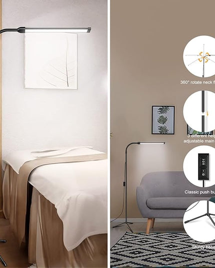 Bright LED Floor Lamp Adjustable Gooseneck Standing Eyelash Light for Eyelash Extensions Facial Spa Salon Makeup Task Reading lamp - LeafyLoom