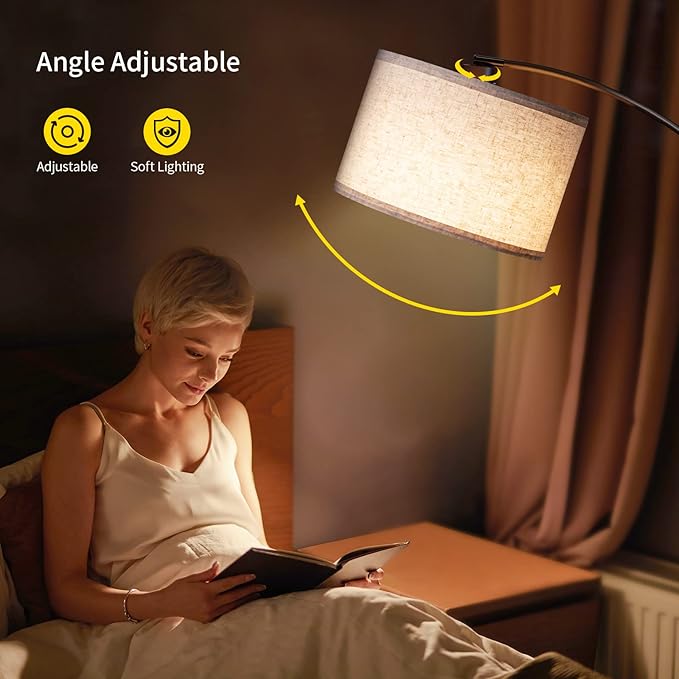 SUNMORY Arc Floor Lamp with Remote,Modern Floor Lamp with Stepless Dimmable Bulb,75″Height Tall Lamp for Living Room with Hanging Drum Shade and Weighted Base.Mid Century Standing Lamp for Bedroom - LeafyLoom