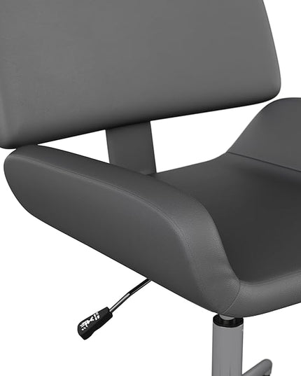 Martha Stewart Tyla Armless Swivel Task Chair for Home Office in Gray Faux Leather with Polished Nickel Frame - LeafyLoom