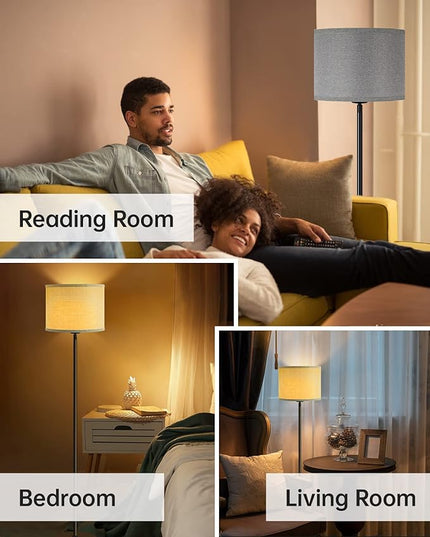BoostArea Floor Lamps for Living Room, Black Standing Lamp, 58" Tall Lamps, 9W Bright Dimmable Floor Lamps, On/Off Foot Switch, Simple Modern Floor Lamp for Bedroom, Office, Kitchen -Grey Lampshade - LeafyLoom