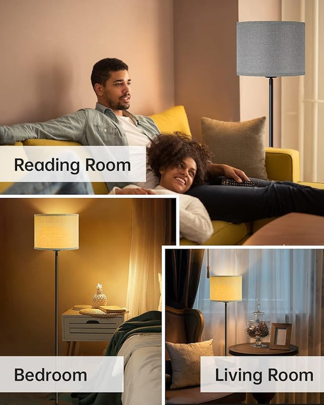 BoostArea Floor Lamps for Living Room, Black Standing Lamp, 58" Tall Lamps, 9W Bright Dimmable Floor Lamps, On/Off Foot Switch, Simple Modern Floor Lamp for Bedroom, Office, Kitchen -Grey Lampshade - LeafyLoom