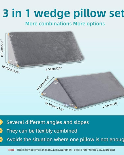 Bed Wedges & Body Positioners for Elderly (3 in 1),40 Degree Triangle Wedges for Bed Positioning,Triangle Pillow for After Surgery, Wedges for Bedsores,Wedge Pillow for Positioning - LeafyLoom