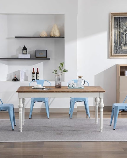 Modern Dining Chair Set of 4, Stackable Metal Chairs, Waterproof Counter Bar Chairs with High Backrest, Quick Assembly Cafe Chairs, Tolix Style for Home, Kitchen and Bar Use, Blue - LeafyLoom