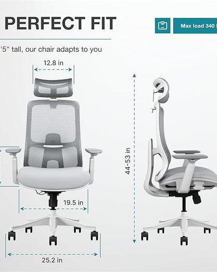 Takumi Ergonomic Office Chair Lumbar Support: Ergonomic Chair, Mesh Office Chair, Ergonomic Desk Chair, Best Desk Chair for Long Hours, Mesh Office Chair for Heavy People - Premium Cushion - LeafyLoom