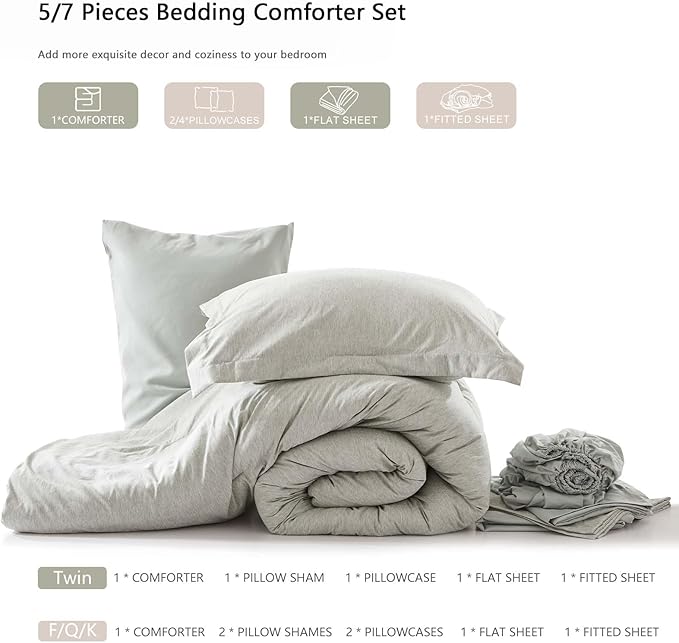 UNILIBRA Full Bed in a Bag - 7 Pieces Full Size Comforter Set Soft for All Seasons - Sage Green Cationic Dyeing Bedding Comforter Sets with Comforter, Flat Sheet, Fitted Sheet, Pillowcases & Shams - LeafyLoom