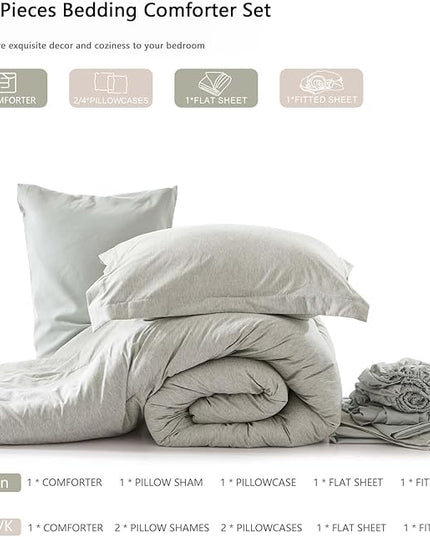 UNILIBRA Twin XL Comforter Set 5 Pieces Bed in a Bag Twin xl Size Sage Green Soft for All Seasons - Cationic Dyeing Bedding Comforter Sets with Comforter, Flat Sheet, Fitted Sheet, Pillowcases & Shams - LeafyLoom