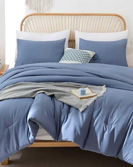 ROSGONIA King Size Comforter Set Slate Blue, 3pcs(1 Boho Comforter & 2 Pillowcases) Soft Lightweight Bedding Blanket All Season Bedspreads Quilt - LeafyLoom