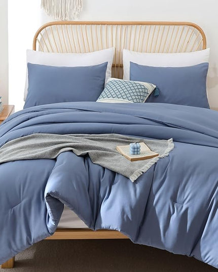ROSGONIA Queen Comforter Set Slate Blue, 3pcs Queen Size Comforter(1 Boho Blue Comforter & 2 Pillowcases) All Season Lightweight Bedding Blanket Quilt - LeafyLoom