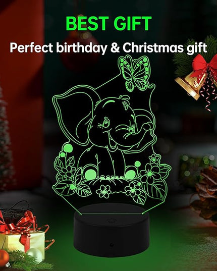 Elephant Play with Butterfly Illusion Room Decor Elephant Night Light Cute Elephant Desk Lamp with 7 Colors and Timing, Smart Touch & Remote Control Decorations Gifts for Girls, Kids, Boys - LeafyLoom