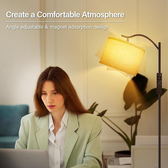 BoostArea Floor Lamp for Living Room,Arc Floor Lamp with Remote Control,Stepless Dimmable Brightness & Colors Temperature 2700k-6500k,Modern Standing Lamp for Bedroom Study Room Office,Beige - LeafyLoom