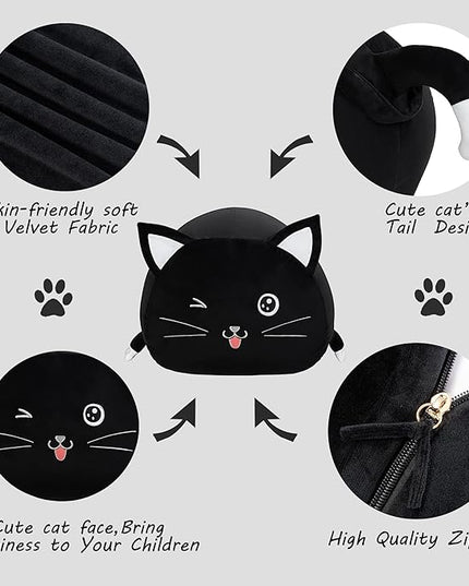 Black Cute Cat Toy Organizers Stuffed Animal Storage Bean Bag Chair for Boys and Girls, Home Game & Recreation Room Kids Furniture Beanbags - LeafyLoom