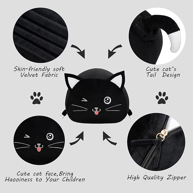 Black Cute Cat Toy Organizers Stuffed Animal Storage Bean Bag Chair for Boys and Girls, Home Game & Recreation Room Kids Furniture Beanbags - LeafyLoom
