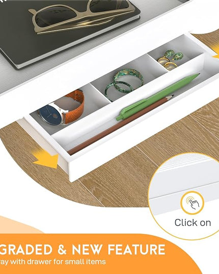 SPACELEAD Bedside Shelf for Bed – College Dorm Room Clip On Nightstand with Cup Holder & Cord Holder&Drawer – Bunk Bed Shelf for Organizer Top for Bedroom (White，Plastic) - LeafyLoom