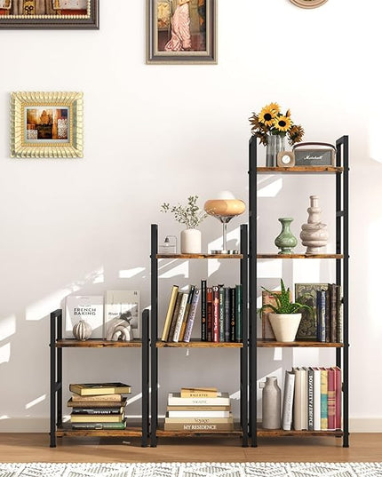 Small Bookshelf for Small Space, 2 Tier Industrial Bookcase,Narrow Book Case Storage Organizer Book Shelf for Living Room, Bedroom and Office, Easy Assembly(2 Tier,Rustic Brown) - LeafyLoom