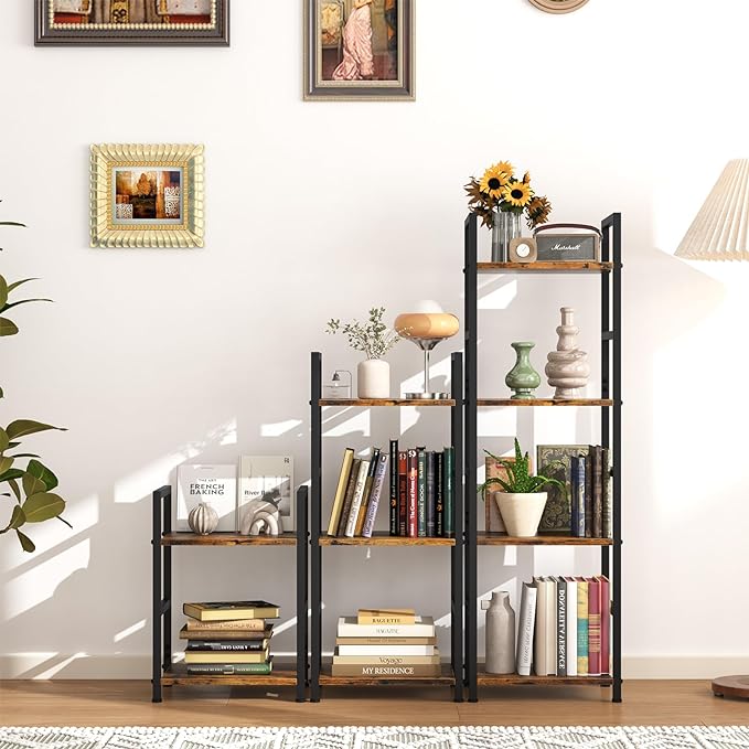 Small Bookshelf for Small Space, 2 Tier Industrial Bookcase,Narrow Book Case Storage Organizer Book Shelf for Living Room, Bedroom and Office, Easy Assembly(2 Tier,Rustic Brown) - LeafyLoom