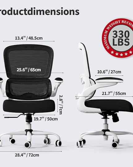 Office Chair - Ergonomic Desk Chair with Adjustable Lumbar Support, Mesh Computer Chair, Executive Chair for Home Office Comfortable Lumbar Support (White+Black) - LeafyLoom