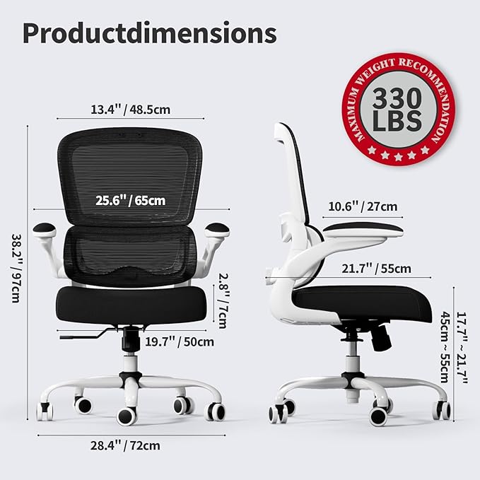 Office Chair - Ergonomic Desk Chair with Adjustable Lumbar Support, Mesh Computer Chair, Executive Chair for Home Office Comfortable Lumbar Support (White+Black) - LeafyLoom