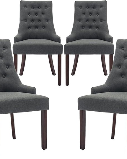 COLAMY Wingback Upholstered Dining Chairs Set of 2, Fabric Side Dining Room Chairs with Tufted Button, Living Room Chairs for Home Kitchen- Dark Grey - LeafyLoom